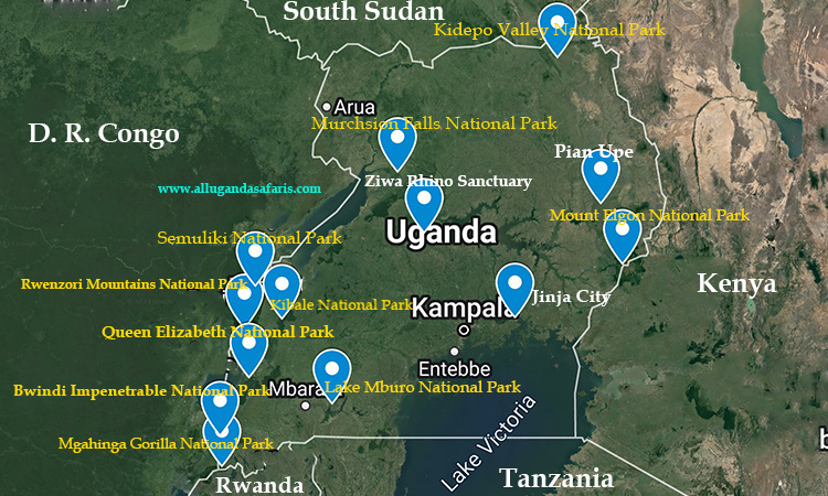 Map of Uganda national parks for safari 